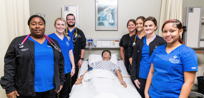 group of healthcare students smiling